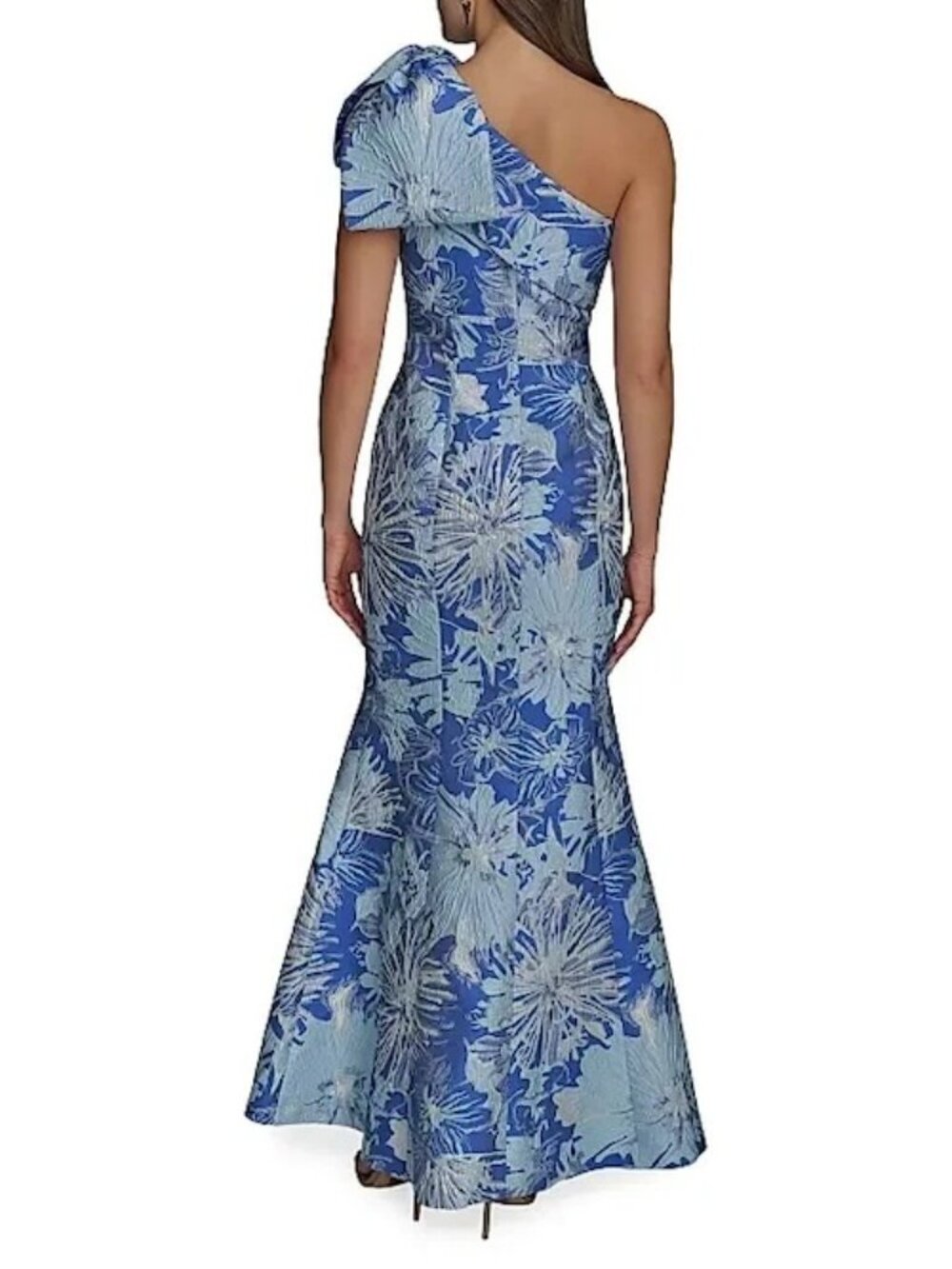 Donna Karan Dazzling Blue Multi Floral Brocade One-Shoulder Gown - Picture 3 of 3